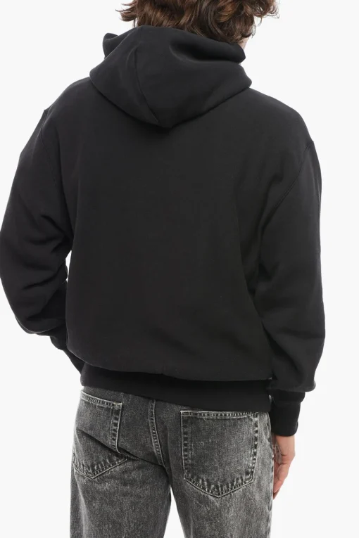 New Felpa Hoodie in Cotone Felpato a Tinta Unita con Tasca A Toppa Uomo Felpe