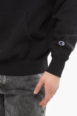 New Felpa Hoodie in Cotone Felpato a Tinta Unita con Tasca A Toppa Uomo Felpe