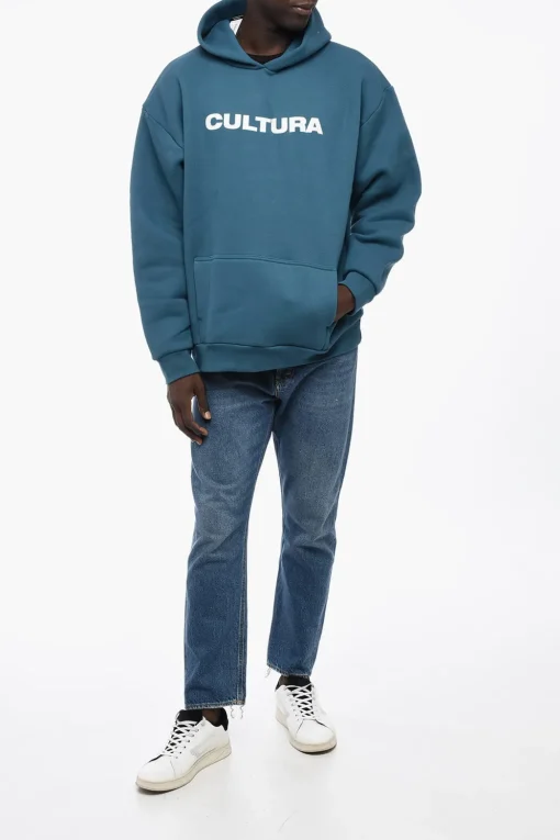 Hot Felpa Hoodie in Cotone Felpato con Tasca a Toppa Uomo Felpe