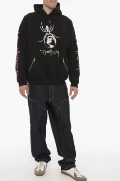 Felpa Hoodie in Cotone Felpato Stampata></noscript>Westfall New