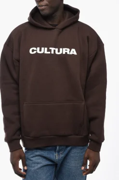 Online Felpa Hoodie in cotone Felpato con Logo a Contrasto Uomo Felpe