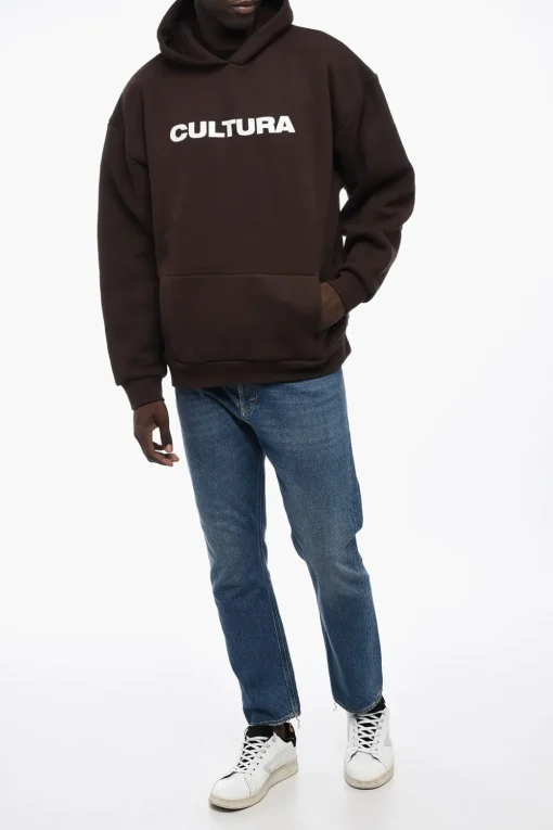 Online Felpa Hoodie in cotone Felpato con Logo a Contrasto Uomo Felpe