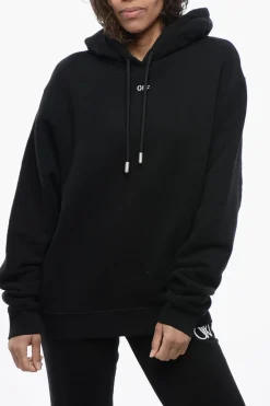 New Felpa Hoodie in Cotone Garzato Ricamata sul Retro Donna Felpe