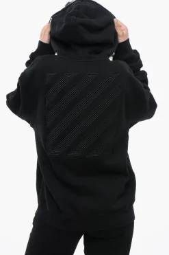 New Felpa Hoodie in Cotone Garzato Ricamata sul Retro Donna Felpe