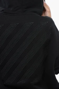New Felpa Hoodie in Cotone Garzato Ricamata sul Retro Donna Felpe