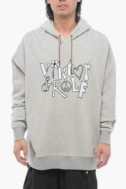 Felpa Hoodie in Cotone Garzato con Logo Ricamato>Viktor & Rolf Clearance