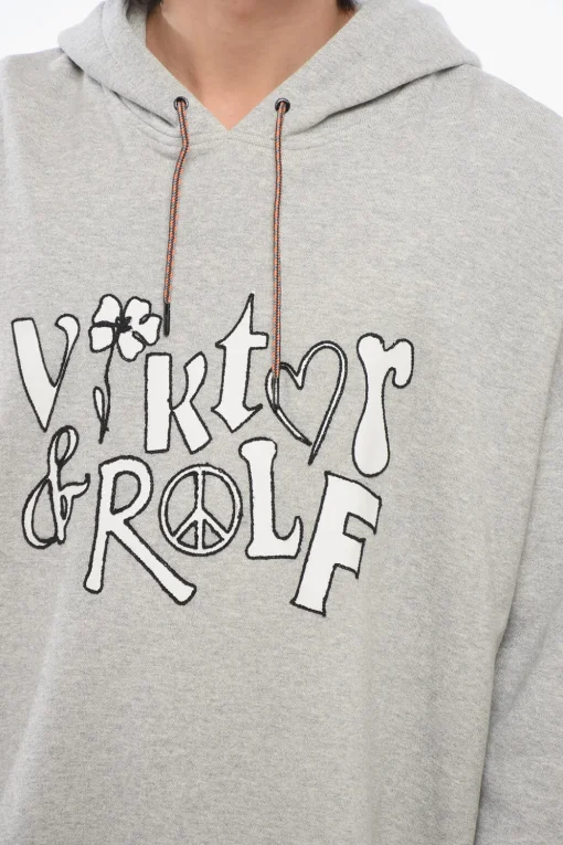 Felpa Hoodie in Cotone Garzato con Logo Ricamato>Viktor & Rolf Clearance