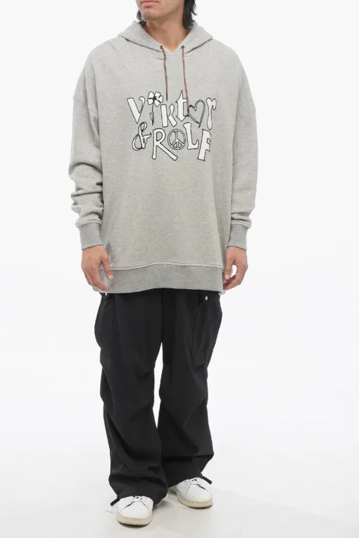 Felpa Hoodie in Cotone Garzato con Logo Ricamato>Viktor & Rolf Clearance