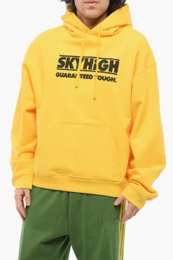 Felpa Hoodie in Cotone Garzato con Stampa a Contrasto>Sky High Farm Sale