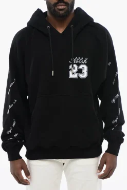 Felpa Hoodie in Cotone Garzato Ricamata>Off-White Clearance