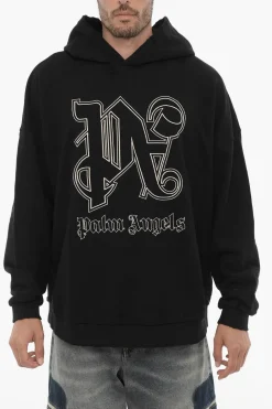 Felpa Hoodie in Cotone Garzato con Logo Ricamato>Palm Angels Fashion
