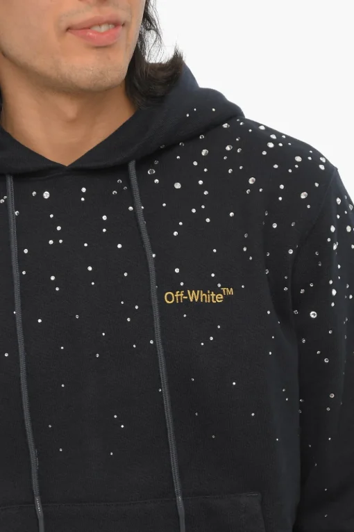 Fashion Felpa Hoodie in Cotone Grazato con Gioielli Uomo Felpe