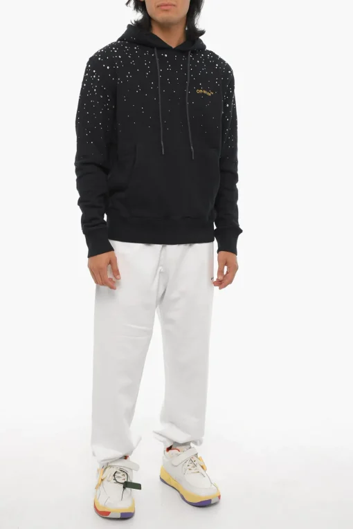 Fashion Felpa Hoodie in Cotone Grazato con Gioielli Uomo Felpe