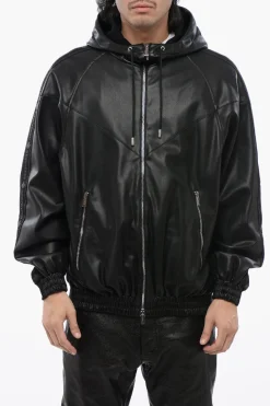 Felpa Hoodie in Ecopelle con Banda Logata>Dsquared2 Online