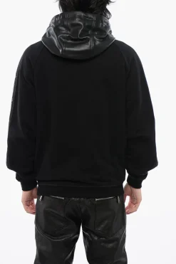 Felpa Hoodie in Ecopelle con Banda Logata>Dsquared2 Online