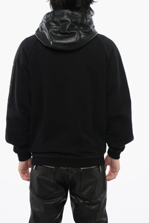 Felpa Hoodie in Ecopelle con Banda Logata>Dsquared2 Online
