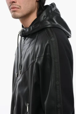 Felpa Hoodie in Ecopelle con Banda Logata></noscript>Dsquared2 Online
