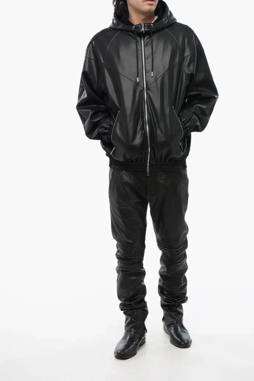 Felpa Hoodie in Ecopelle con Banda Logata>Dsquared2 Online