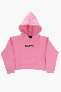 Clearance Felpa Hoodie in Tinta Unita con Logo Stampato Abbigliamento