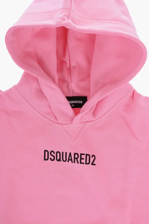 Clearance Felpa Hoodie in Tinta Unita con Logo Stampato Abbigliamento