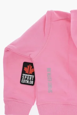 Clearance Felpa Hoodie in Tinta Unita con Logo Stampato Abbigliamento