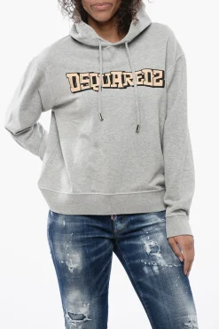 Felpa Hoodie in Tinta Unita con Logo Stampato>Dsquared2 Clearance