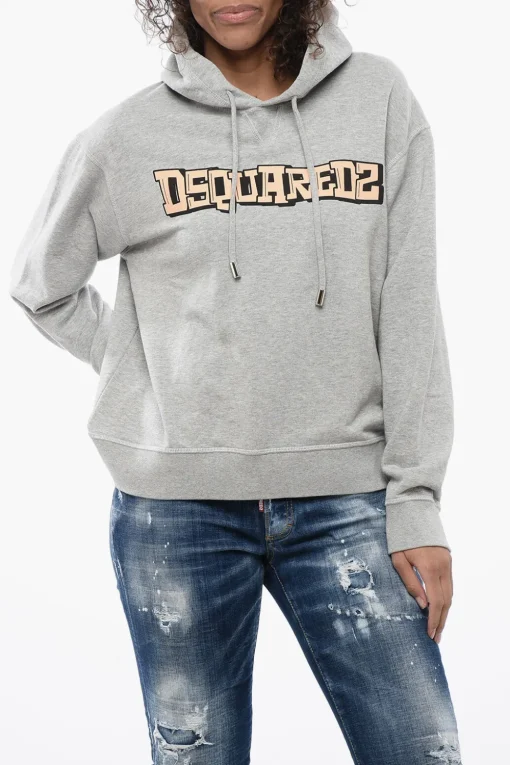 Felpa Hoodie in Tinta Unita con Logo Stampato>Dsquared2 Clearance