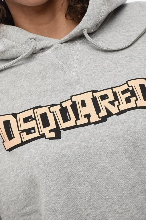 Felpa Hoodie in Tinta Unita con Logo Stampato>Dsquared2 Clearance
