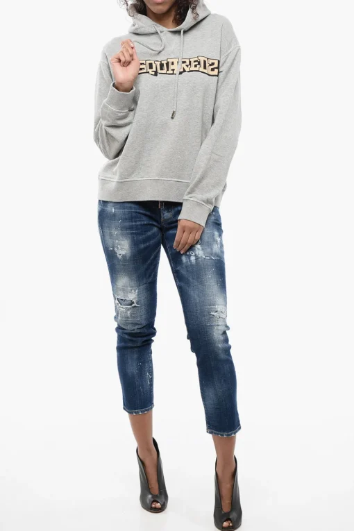 Felpa Hoodie in Tinta Unita con Logo Stampato>Dsquared2 Clearance