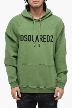 Outlet Felpa Hoodie in Tinta Unita con Logo in Rilievo Uomo Felpe