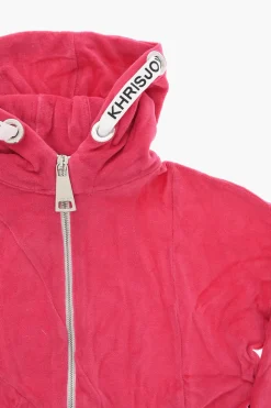 Online Felpa Hoodie in Velour con Coulisse Logata Abbigliamento