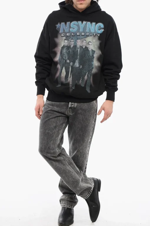Outlet Felpa Hoodie NSYNC CELEBRITY in Cotone Garzato con Due Tasche Uomo Felpe