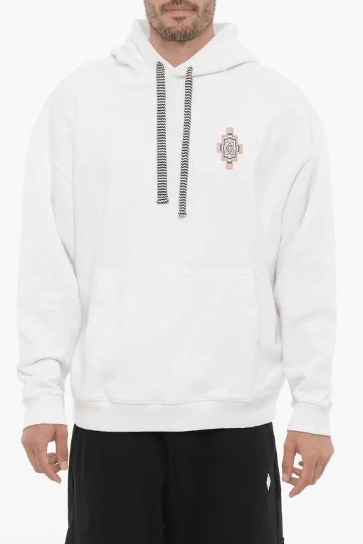 Felpa Hoodie OPTICAL CROSS In Cotone con Tasca a Toppa>Marcelo Burlon New