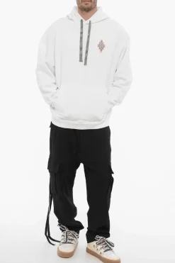 Felpa Hoodie OPTICAL CROSS In Cotone con Tasca a Toppa></noscript>Marcelo Burlon New