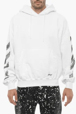 Hot Felpa Hoodie SCRIBBLE DIAG in Cotone Garzato Uomo Felpe