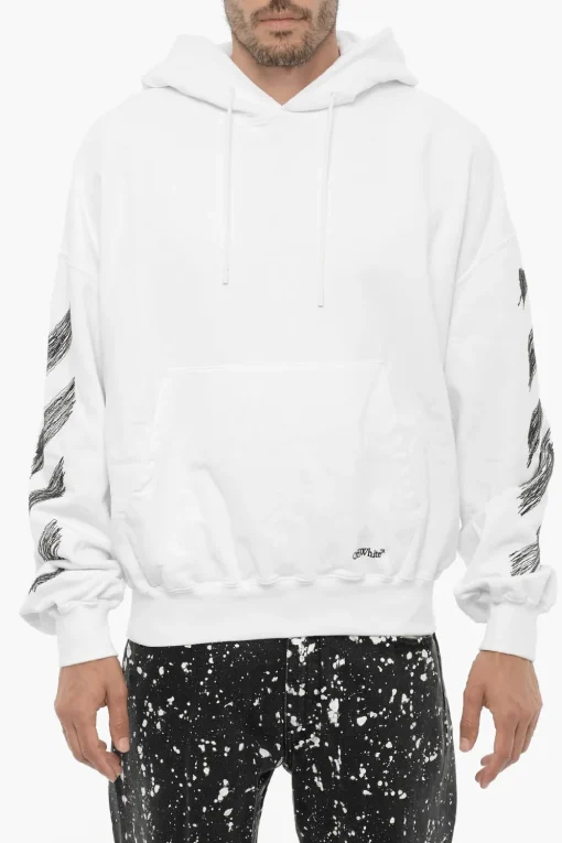 Hot Felpa Hoodie SCRIBBLE DIAG in Cotone Garzato Uomo Felpe