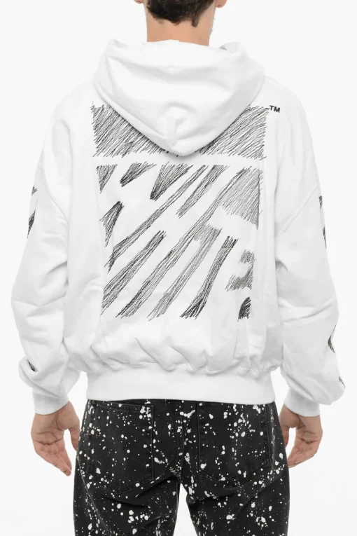 Hot Felpa Hoodie SCRIBBLE DIAG in Cotone Garzato Uomo Felpe