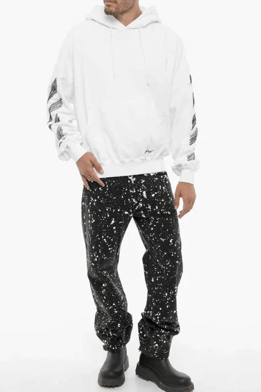 Hot Felpa Hoodie SCRIBBLE DIAG in Cotone Garzato Uomo Felpe
