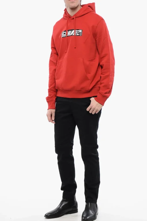 Felpa Hoodie S-GINN in Cotone Garzato con Logo Stampato>Diesel Best