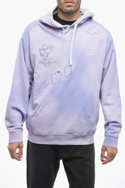 Sale Felpa Hoodie Stampata Effetto Sbiadito Uomo Felpe