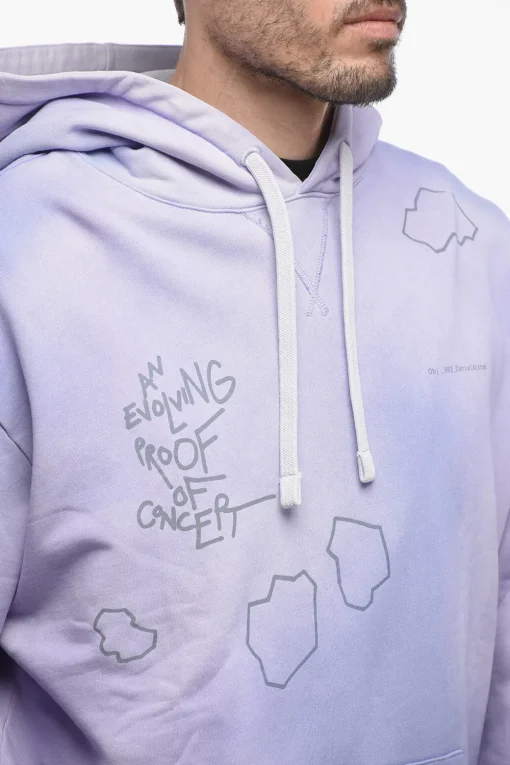 Sale Felpa Hoodie Stampata Effetto Sbiadito Uomo Felpe