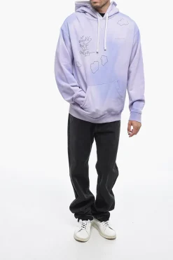 Sale Felpa Hoodie Stampata Effetto Sbiadito Uomo Felpe