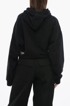 Fashion Felpa Hoodie STAR con Inserti See Through e Cristallli Donna Felpe