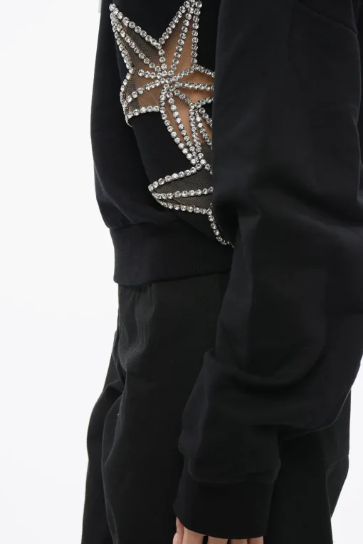 Fashion Felpa Hoodie STAR con Inserti See Through e Cristallli Donna Felpe