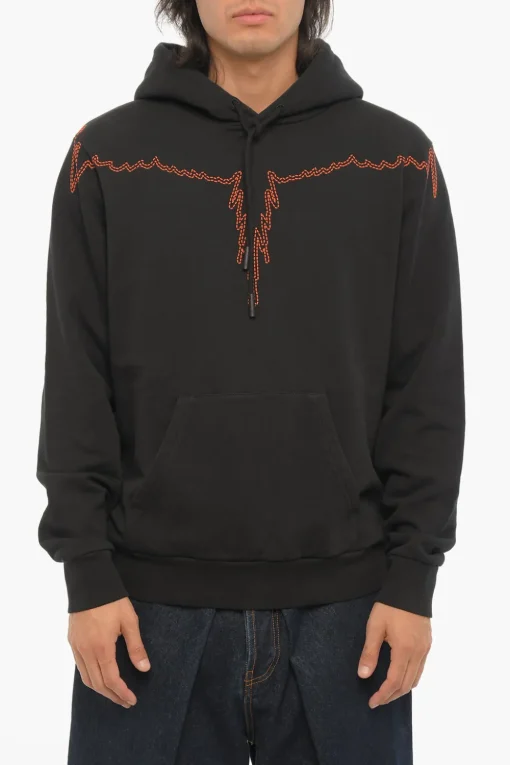 Clearance Felpa Hoodie STITCH WINGS in Cotone Garzato Uomo Felpe