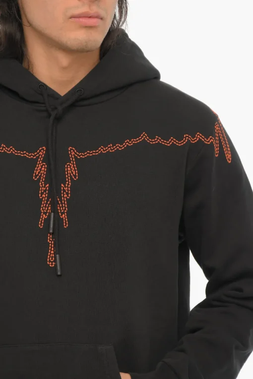 Clearance Felpa Hoodie STITCH WINGS in Cotone Garzato Uomo Felpe