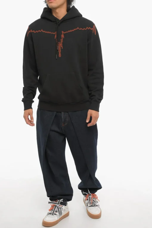 Clearance Felpa Hoodie STITCH WINGS in Cotone Garzato Uomo Felpe