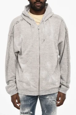 Discount Felpa In Cotone con Borchie Laterali e Chiusura Zip Uomo Felpe