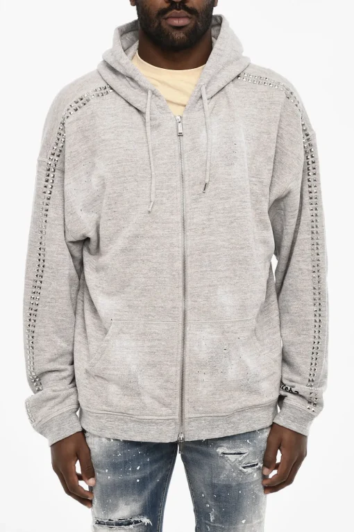 Discount Felpa In Cotone con Borchie Laterali e Chiusura Zip Uomo Felpe