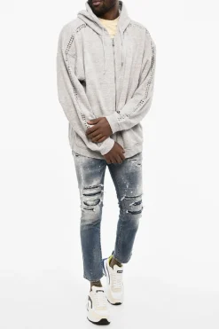 Discount Felpa In Cotone con Borchie Laterali e Chiusura Zip Uomo Felpe